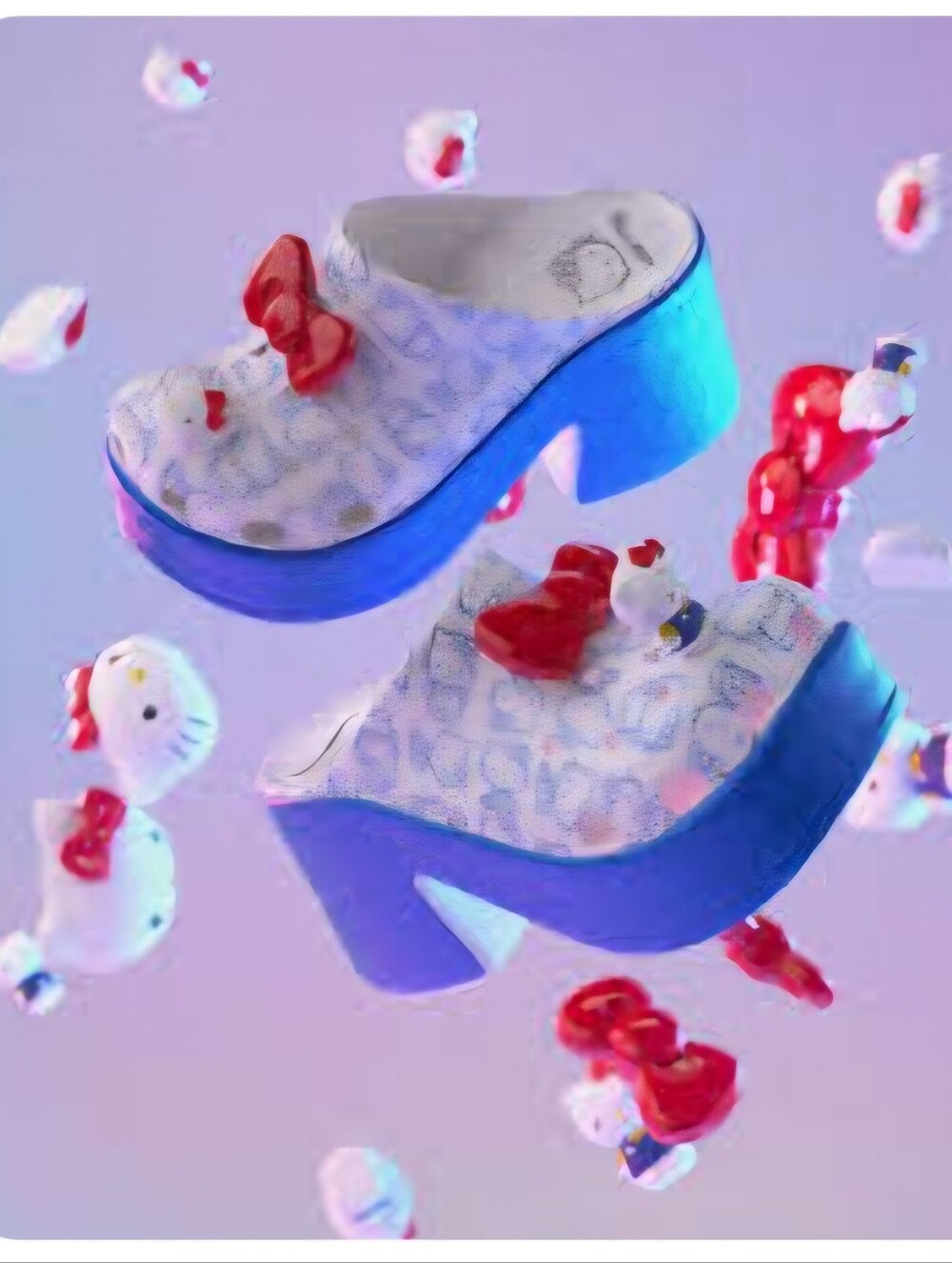 Hello Kitty White Slip-On Platform Mules with Red Bow and Blue Sole